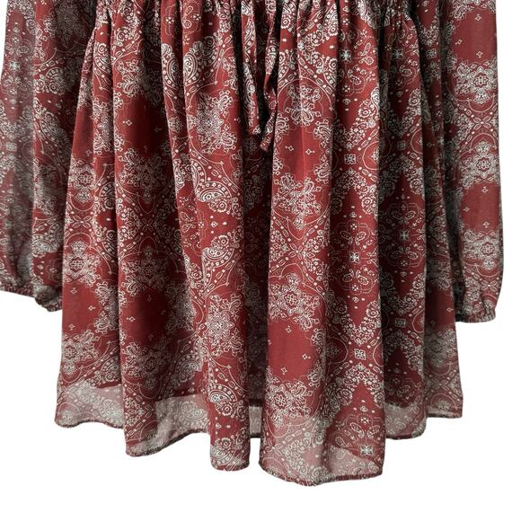 Melloday Womens Boho Peasant Blouse Small Rust Red Smocked Phoebe Buffay Cottage - Picture 15 of 16